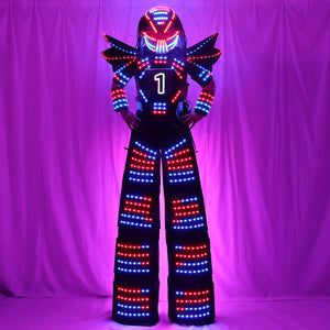 Full Color Pixel LED Robot Costume Clothes Stills Walker Costume with Laser Gloves Digital Screen DIY Text Image LOGO