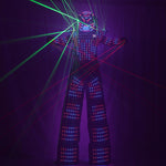 Laden Sie das Bild in den Galerie-Viewer.LED Robot Costume Clothes Laser Shoulder Vest White Silver Leather Stilt Walking Luminous Suit Jacket Laser Glove Helmet
