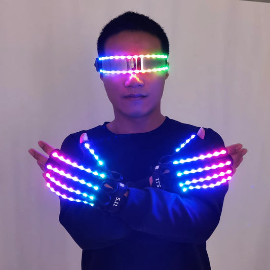 Nuevo diseño de disfraces con emisión de luz LED, gafas luminosas LED, guantes, accesorios de escenario, disfraces luminosos LED