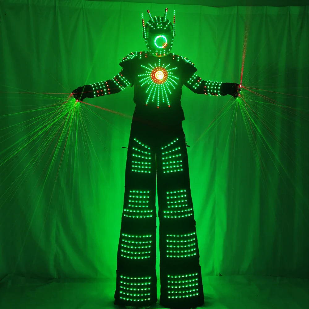 Traje de Robot LED Pixel, zancos iluminados, disfraz de caminante, David Guetta, ropa luminosa de Color de baile, guantes láser, pistola de CO2, máquina de chorro 