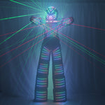 Load image into Gallery viewer, LED Robot Costume Clothes Laser Shoulder Vest White Silver Leather Stilt Walking Luminous Suit Jacket Laser Glove Helmet
