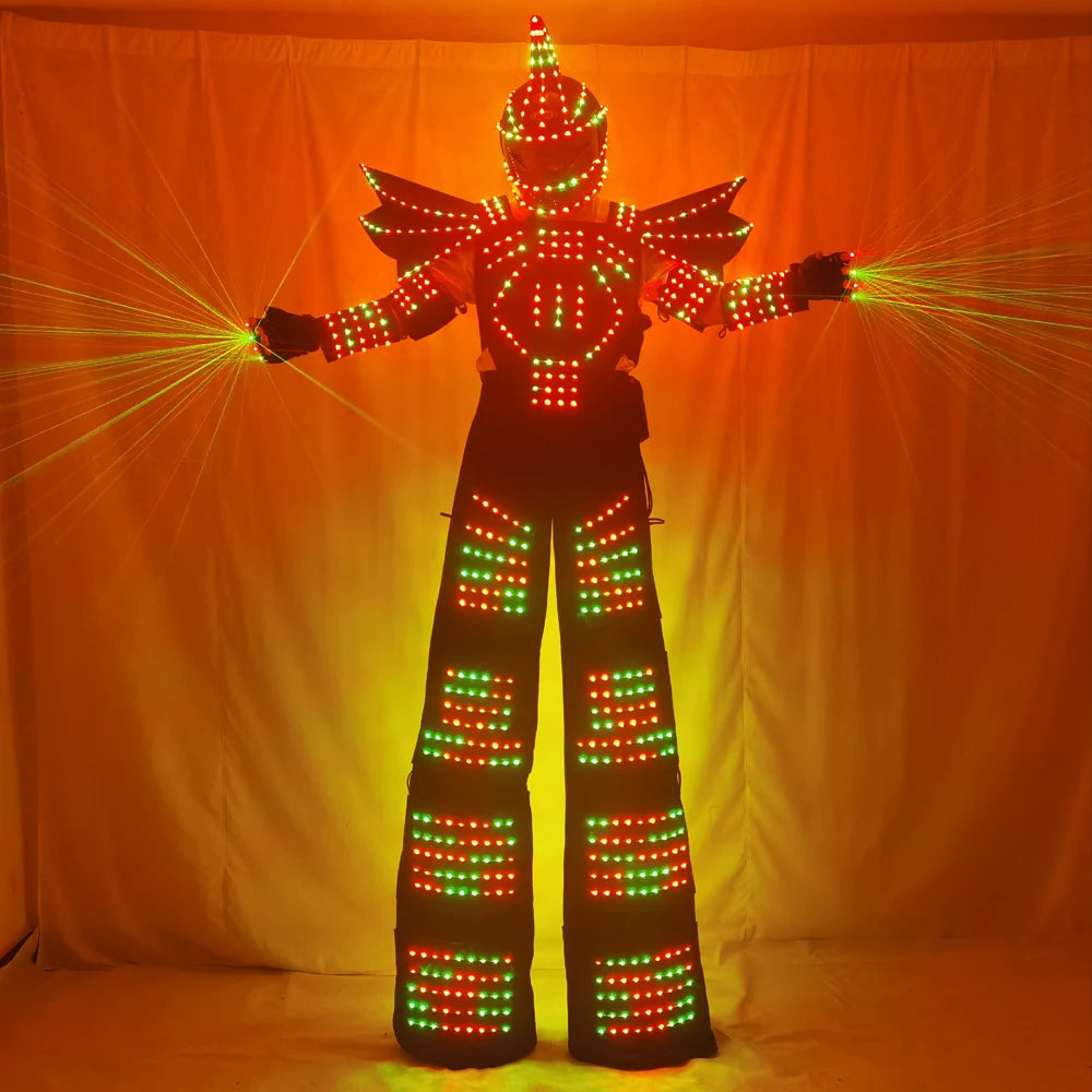 Full Color Pixel LED Robot Costume Clothes Stilts Walker Costume LED Suit Costume Helmet Laser Gloves CO2 Gun Jet Machine