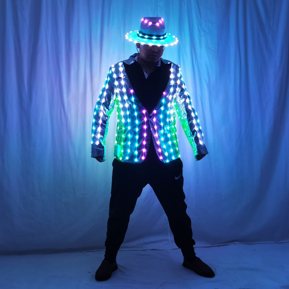 Full Color LED Sequins Fashion Lighting Fashion Senior Host Dress Dance Best Man Banquet Slim Suit Jacket