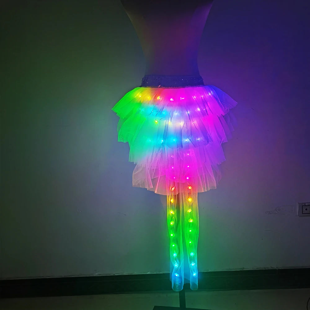 Remote Control Color Changing Trailing Sexy Short Skirt LED Luminous Tutu Skirt Nightclub Party Rave Outfit Light Up Gogo Dancer