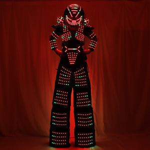 LED Robot Costume Traje LED Suit Dress Clothes Stilt Walking Luminous Jacket With Laser Gloves Predator Lighted Helmet