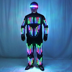 Full Color LED Growing Robot Suit Costume Men LED Luminous Flashing Clothing Dance Wear For Night Clubs Party Event Bar Supplies