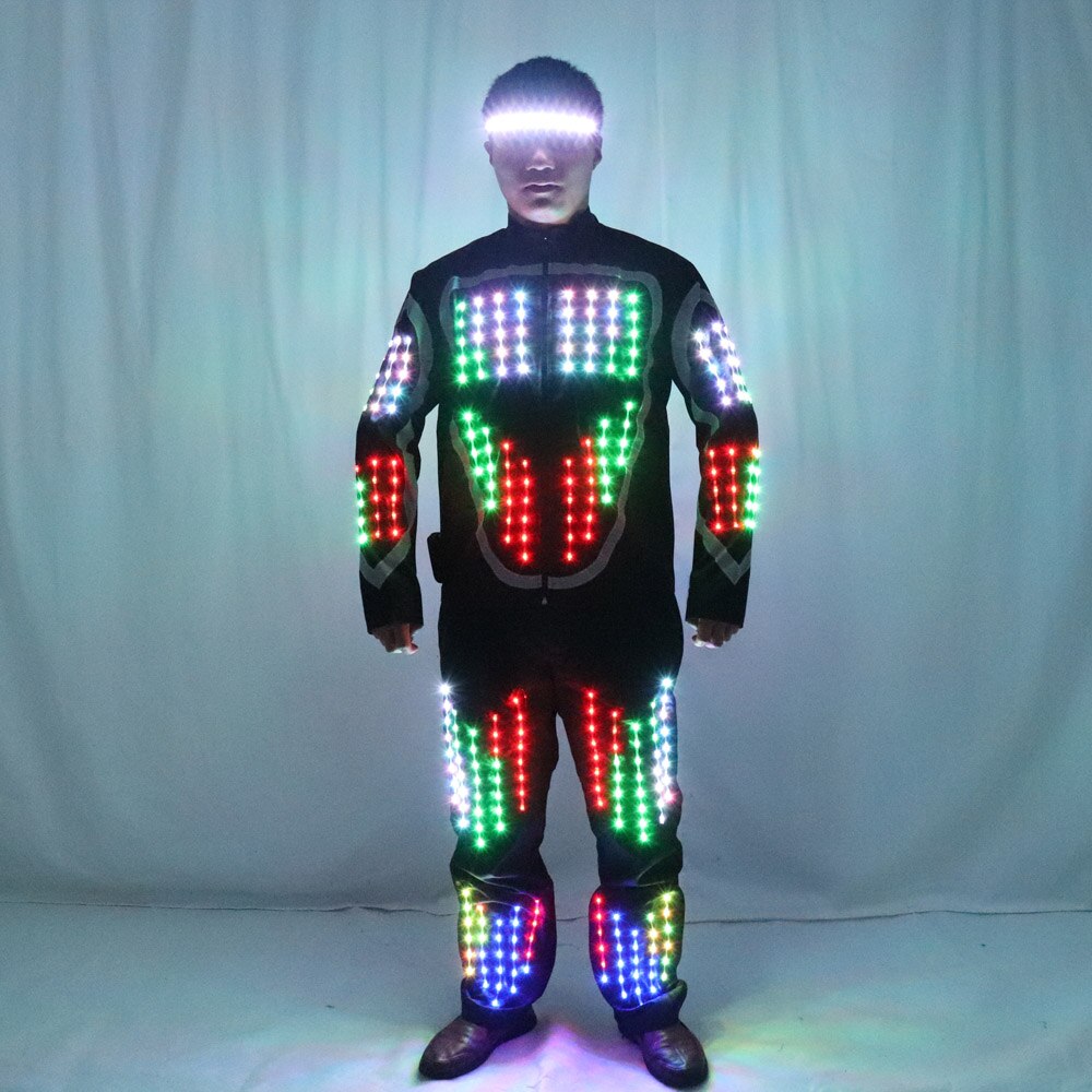 Full Color LED Growing Robot Suit Costume Men LED Luminous Flashing Clothing Dance Wear For Night Clubs Party Event Bar Supplies