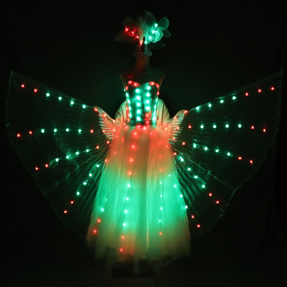 LED Wedding Dress Luminous Suits Light Clothing Glowing Wedding Skirt LED Wings for Women Ballroom Dance Dress