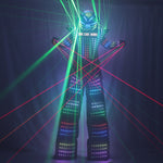 Charger l&#39;image dans la galerie, LED Robot Costume Clothes Laser Shoulder Vest White Silver Leather Stilt Walking Luminous Suit Jacket Laser Glove Helmet
