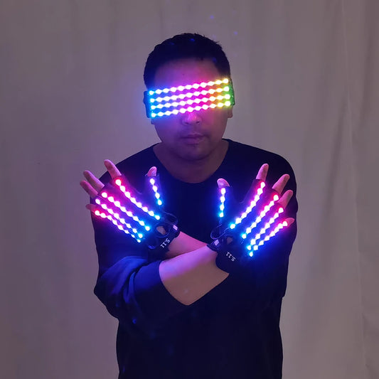 LED Gloves Full Color Rave Flashing Finger Remote Contorl Glowing Glasses Costume Props Party DJ Halloween Christmas Decor