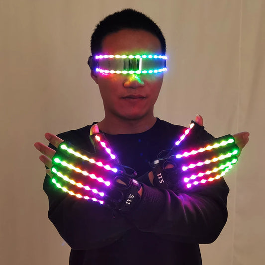 New Design LED Light Emitting Costumes LED Luminous Glasses Gloves Stage Props LED Luminous Costumes