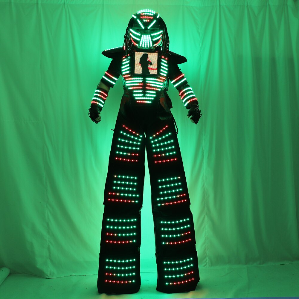 Pixels LED Robot Suit Costume Clothes Full Color Smart Chest Display Stills Walker Laser Glove Helmet