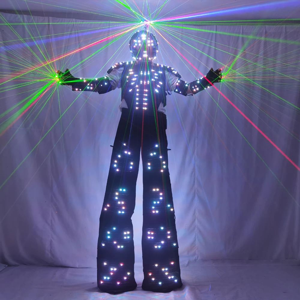 Full Color Pixel LED Robot Costume David Guetta LED Robot Suit Laser Robot Jacket Ranger Stilts Clothes Luminous Costumes