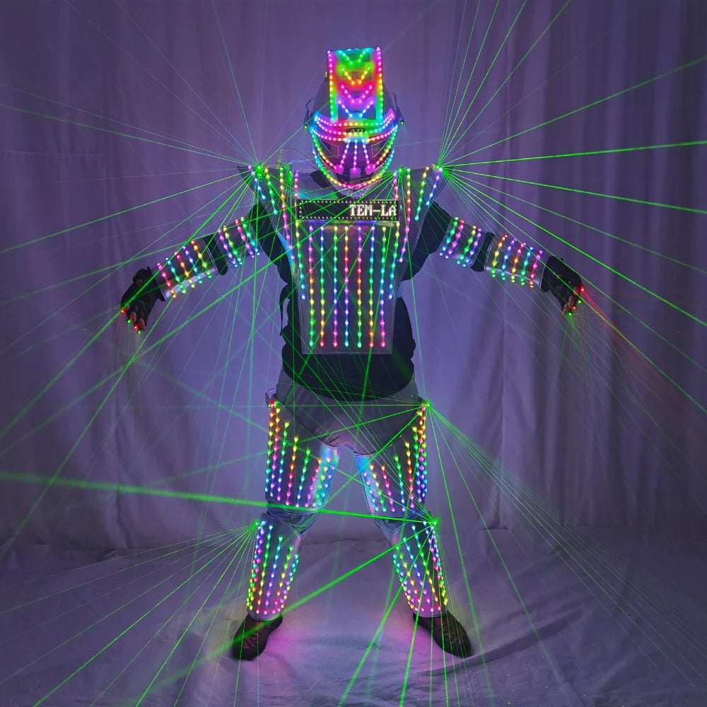 Full Color LED Robot Suit Green Laser Costume Laser Jacket Model Show Dress Clothe DJ Bar Performance