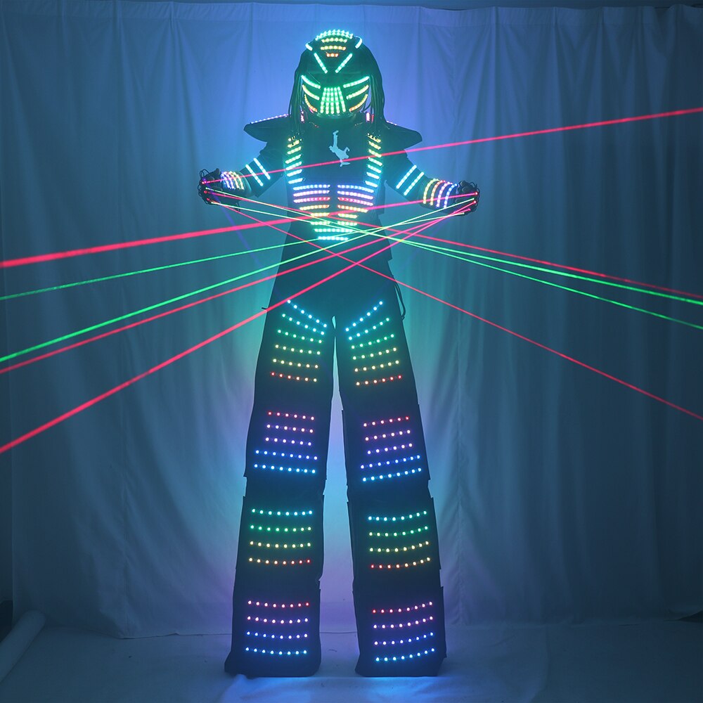 Pixels LED Robot Suit Costume Clothes Full Color Smart Chest Display Stills Walker Laser Glove Helmet