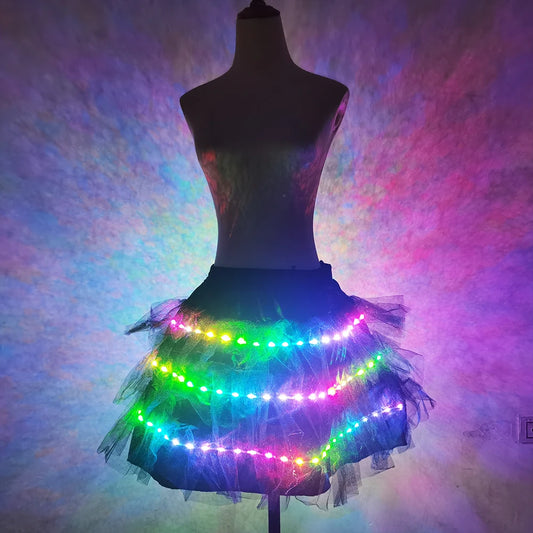 Colorful Remote Control Color Changing LED Tutu Skirt Ballet Dance Tulle Skirt Light Up Tutus Electronic Syllable Party