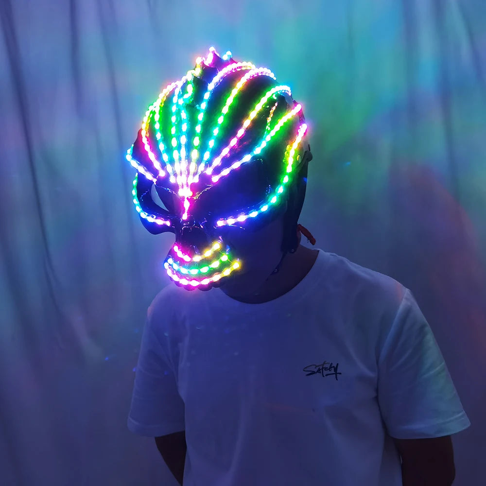 Unicorn LED Helmet Monochrome Full Color Lighting Racing Hat Mask Waterfall Effect Glowing Robot Suit Party Dress Accessories - Temlaser.net