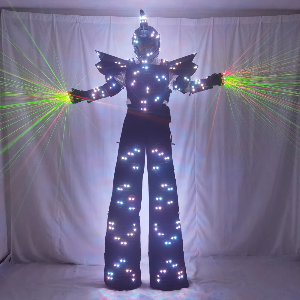 Full Color Pixel LED Robot Costume Clothes Stilts Walker Costume LED Suit Costume Helmet Laser Gloves CO2 Gun Jet Machine