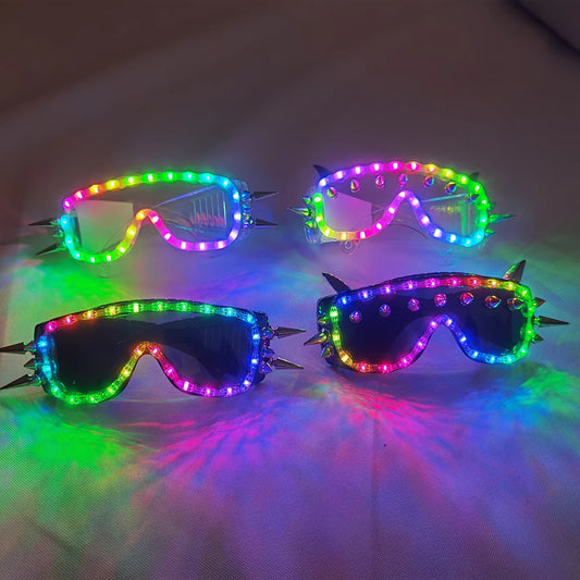 Full Color Remote Flashing LED Glow Glasses LED Rivet Punk Glasse for LED Growing Light Performance Stage Costume Clothes