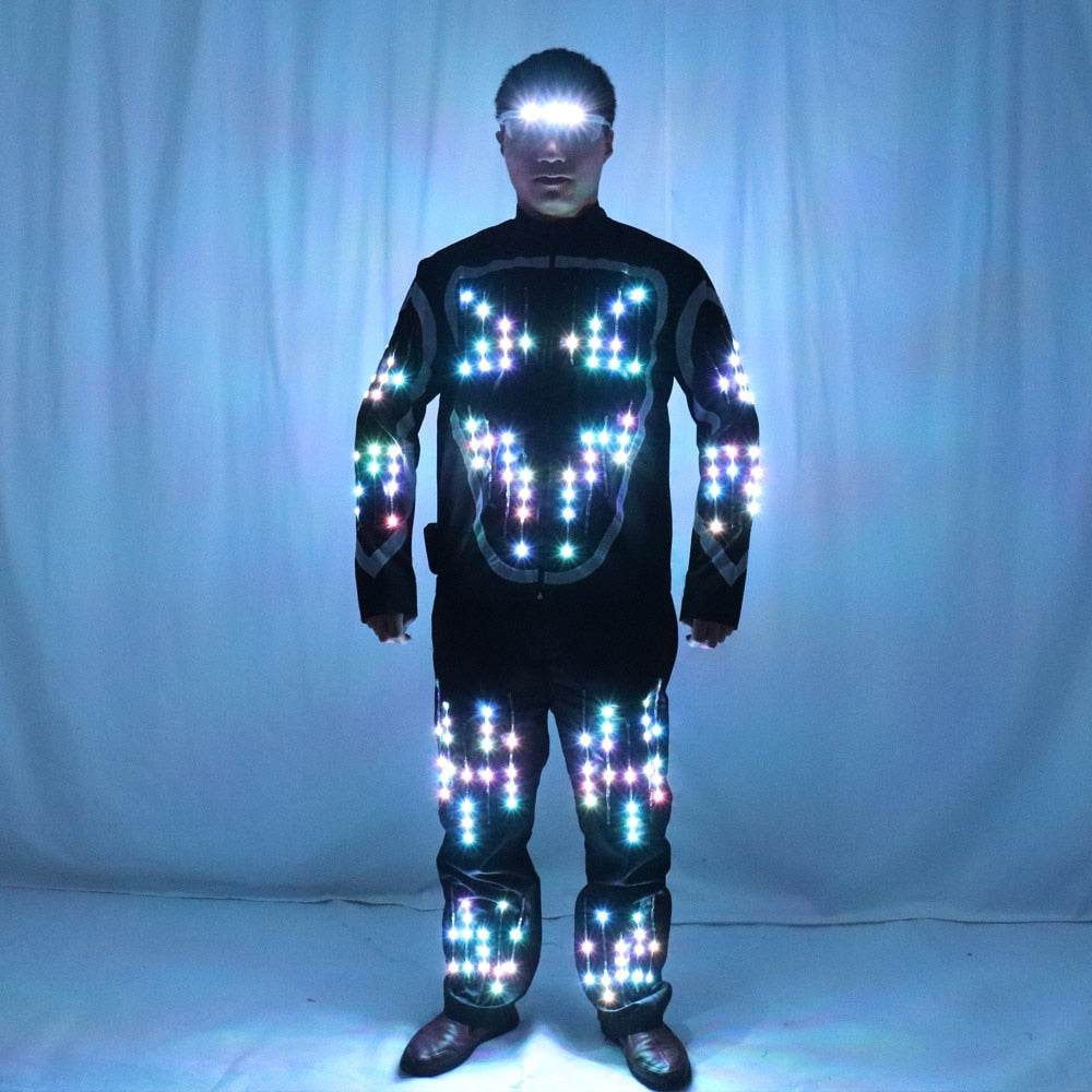 Full Color LED Growing Robot Suit Costume Men LED Luminous Flashing Clothing Dance Wear For Night Clubs Party Event Bar Supplies