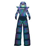 Charger l&#39;image dans la galerie, LED Robot Costume Clothes Laser Shoulder Vest White Silver Leather Stilt Walking Luminous Suit Jacket Laser Glove Helmet
