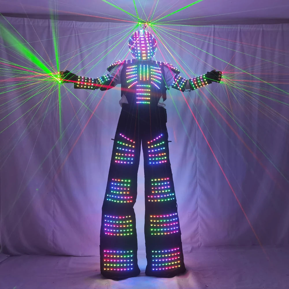 Full Color Pixel LED Robot Costume David Guetta LED Robot Suit Laser Robot Jacket Ranger Stilts Clothes Luminous Costumes