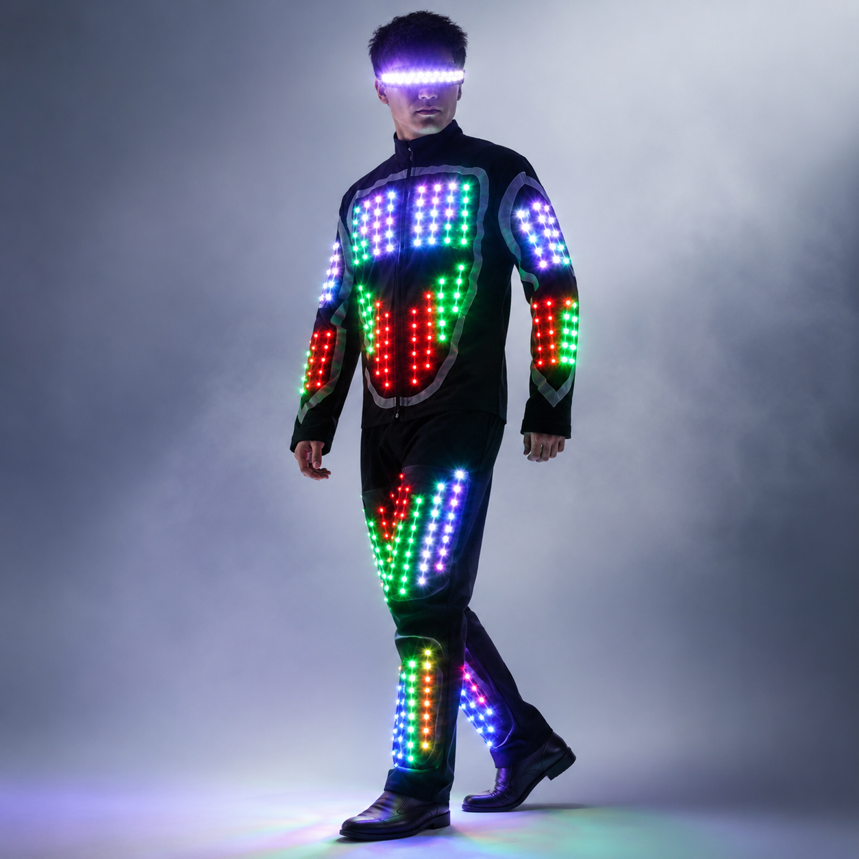 Full Color Flashing LED Robot Costume | Luminous Dance Wear for Bar & Party