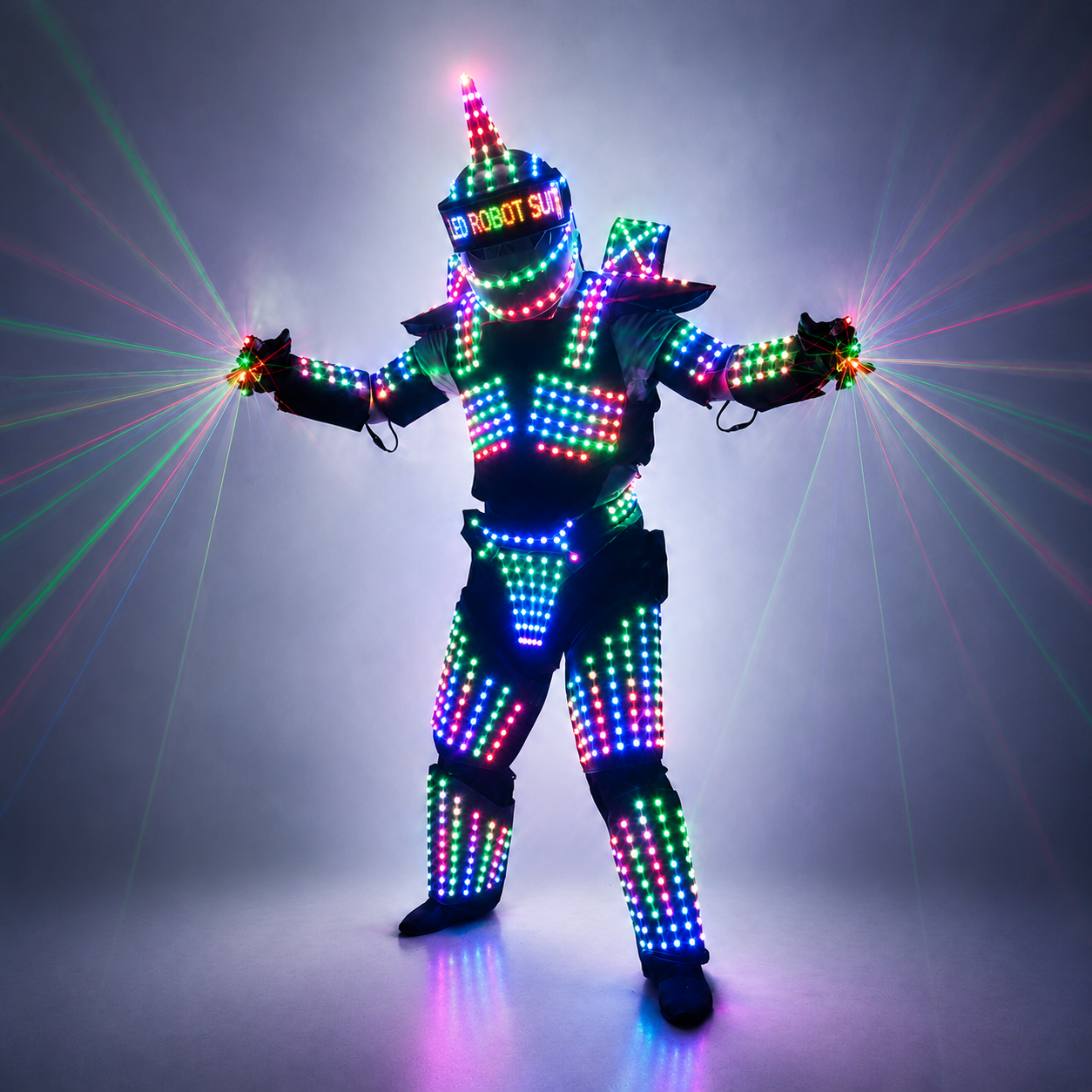 Full Color LED Robot Suit Stage Dance Costume Tron RGB Lighted Luminous Outfit Team Wears Cosplay Dress Vest Disco