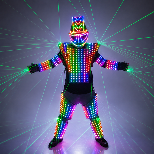 Full Color LED Robot Suit Green Laser Costume Laser Jacket Model Show Dress Clothe DJ Bar Performance