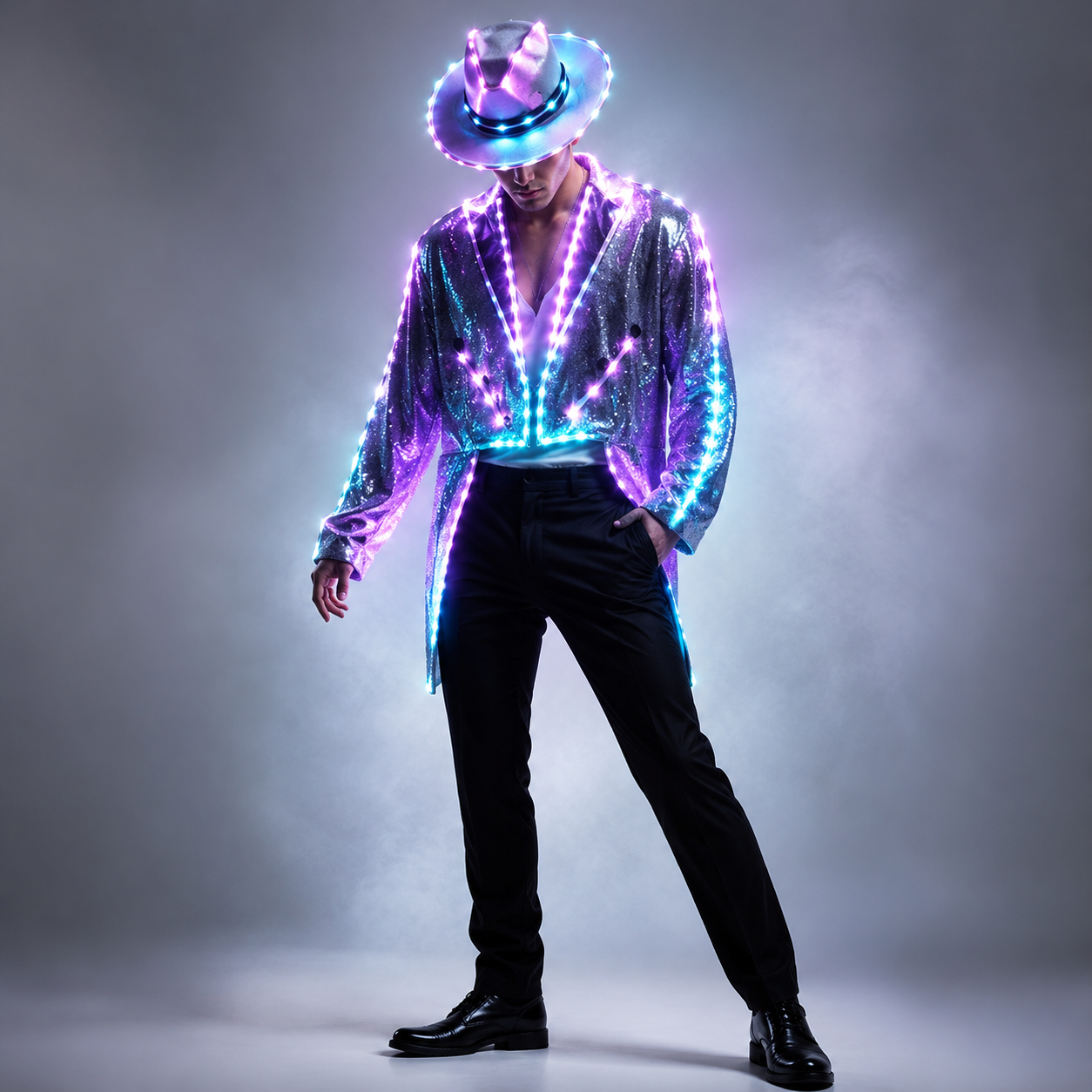 LED Swallowtail Tuxedo Luminous Glowing Outfit Men Stage Dance Show Clothing