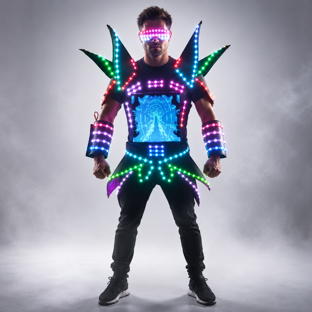LED Robot Display Costumes Party Performance Wears Armor Suit Colorful Light Mirror Clothe Club Show Outfits Helmets Disco