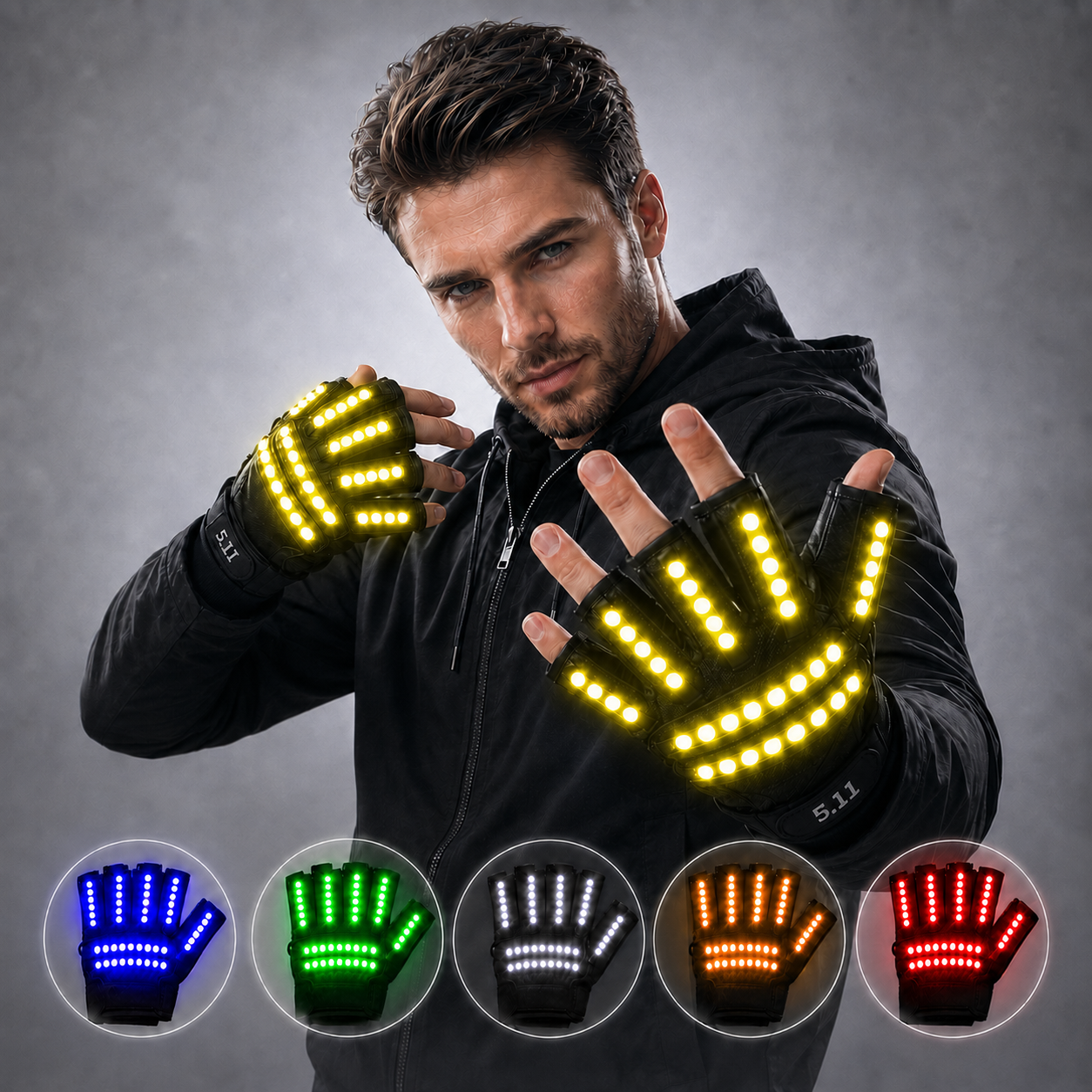LED Glow Gloves Rave Light Flashing Finger Lighting Glow Mitones Magic Black Luminous Gloves Suministros para fiestas Halloween