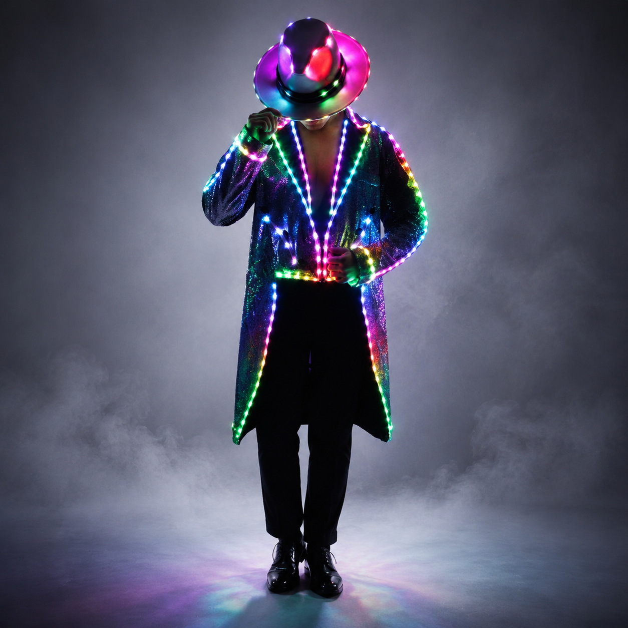 LED Swallowtail Tuxedo Luminous Glowing Outfit Men Stage Dance Show Clothing