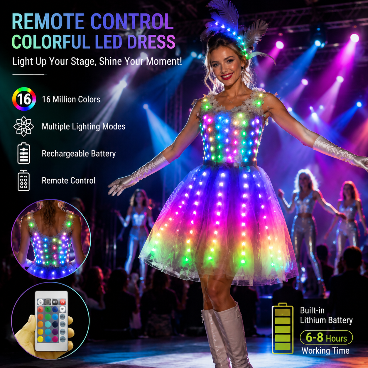 Women Luminous LED Dress - Glowing Tutu for Singer, Dance & Wedding