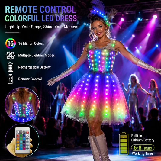 Women Luminous LED Dress - Glowing Tutu for Singer, Dance & Wedding