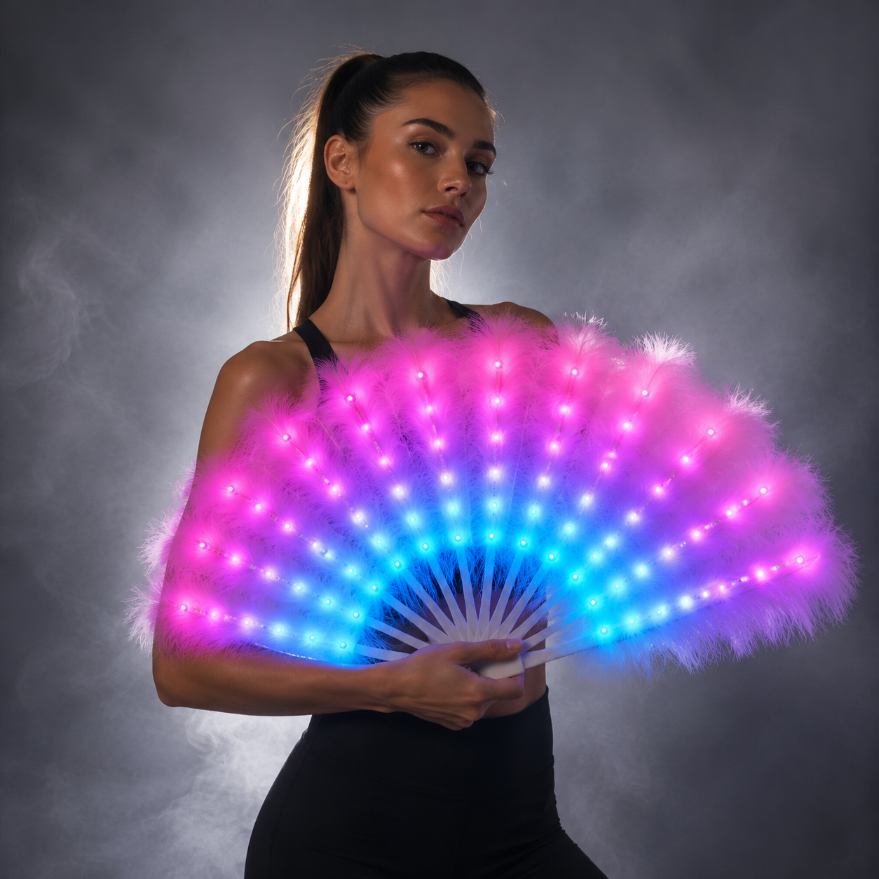 Full Color Ostrich Feathers LED Fan Performance Dancing Lights Fans Night Show Singer DJ Costumes Halloween Party Gifts