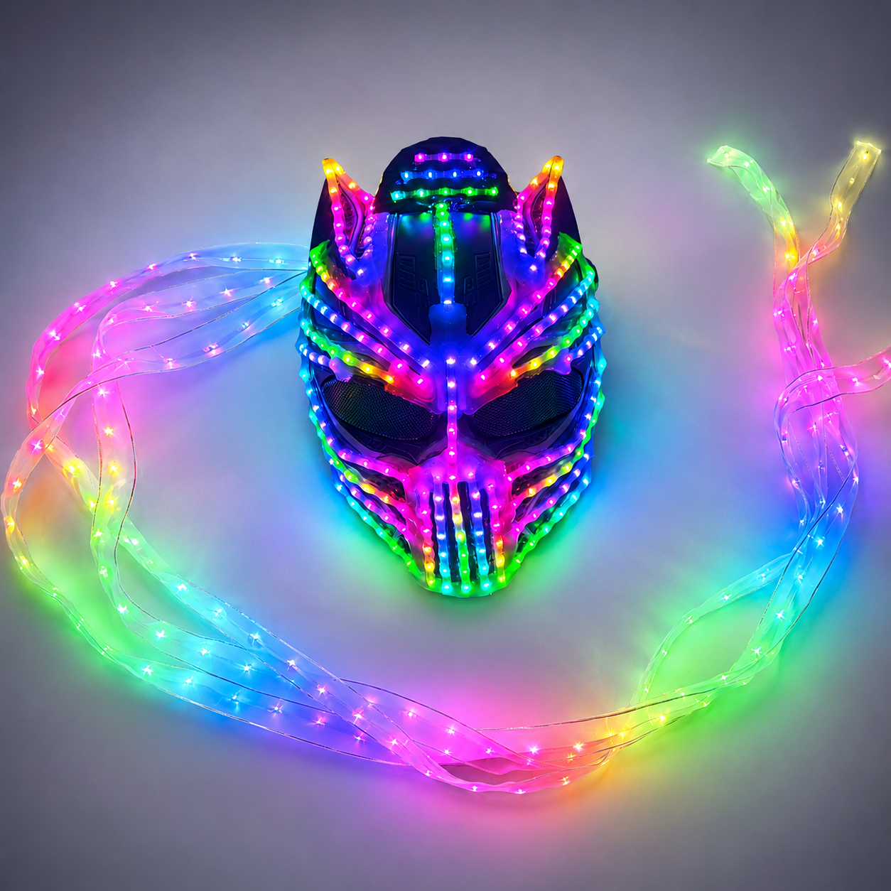 Female LED Helmet Monster Luminous Hat Light Illusion Cat Woman Black Panther Mask for Performance LED Robot Performance