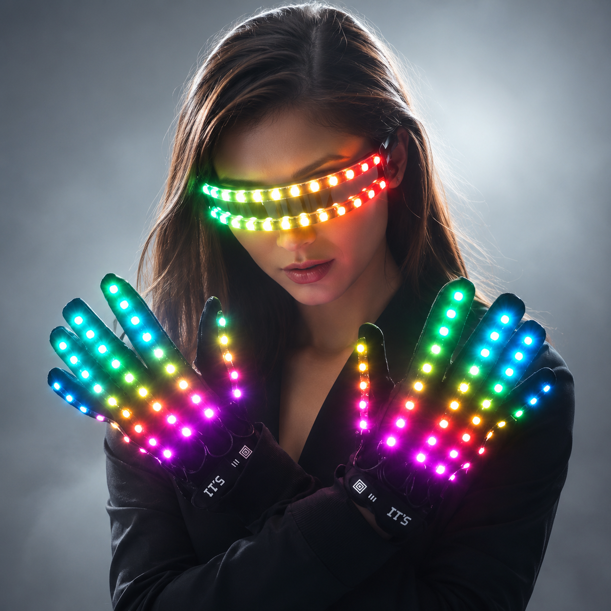 Guantes LED resplandecientes Rave, gafas parpadeantes con iluminación para los dedos, gafas iluminadas, disfraz Rave, decoración de fiesta, gafas de sol para DJ, decoración de Halloween
