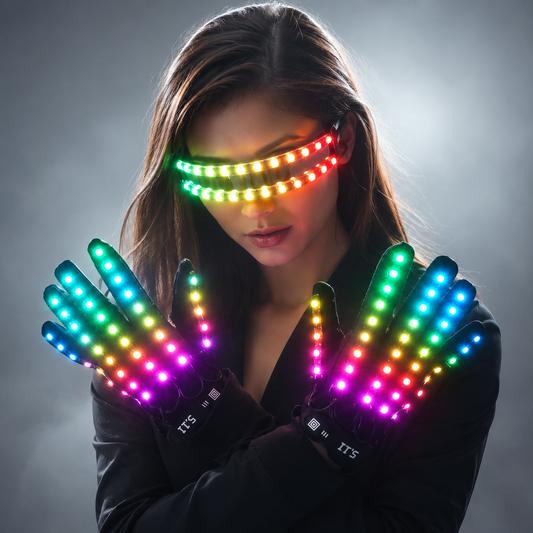 LED Glow Gloves Rave Flashing Finger Lighting Glasses Light Up Glasses Rave Costume Party Decor DJ SunGlasses Halloween Decorati