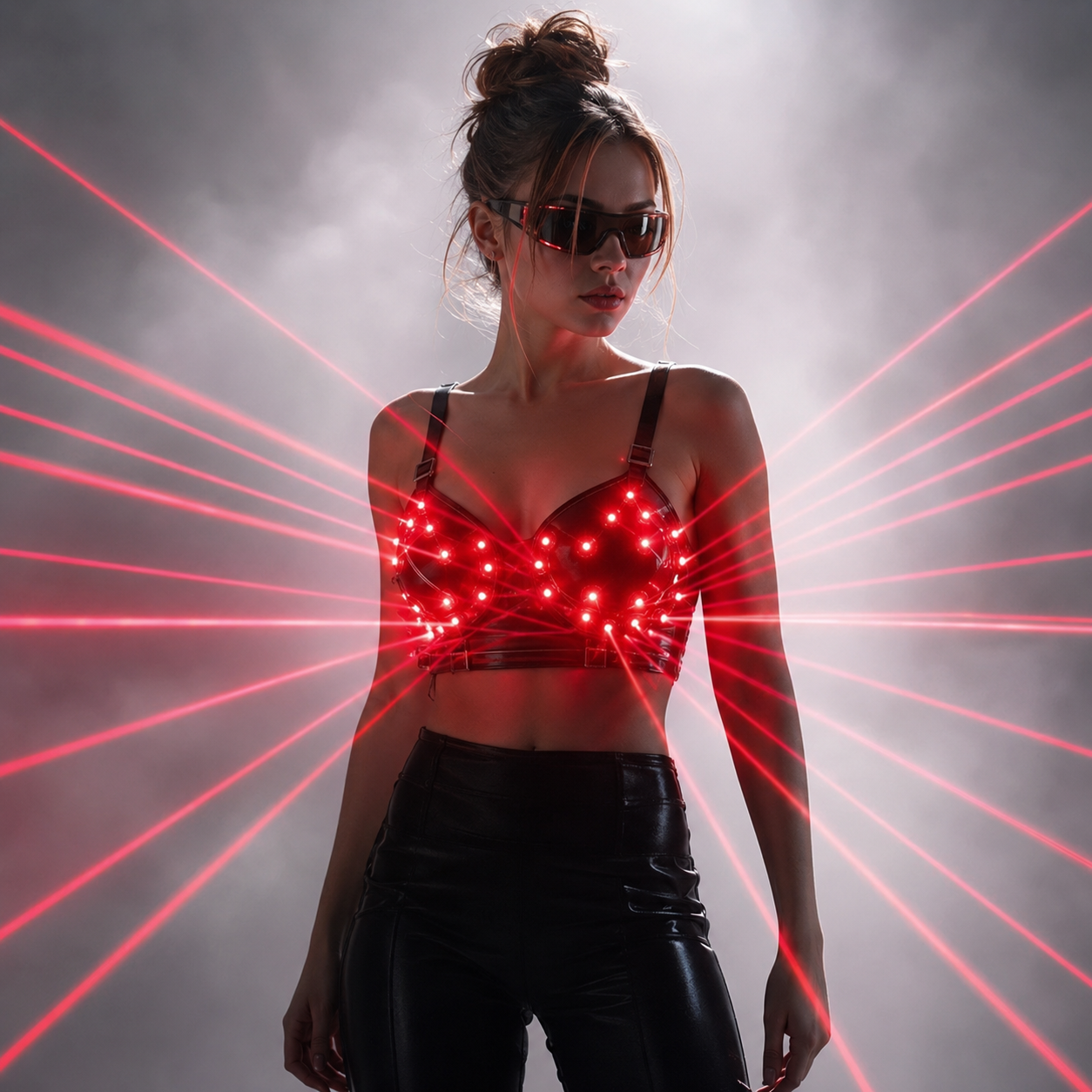 Fashion Red Laser Luminous Bra for Stage Performers and Nightclub Dancers