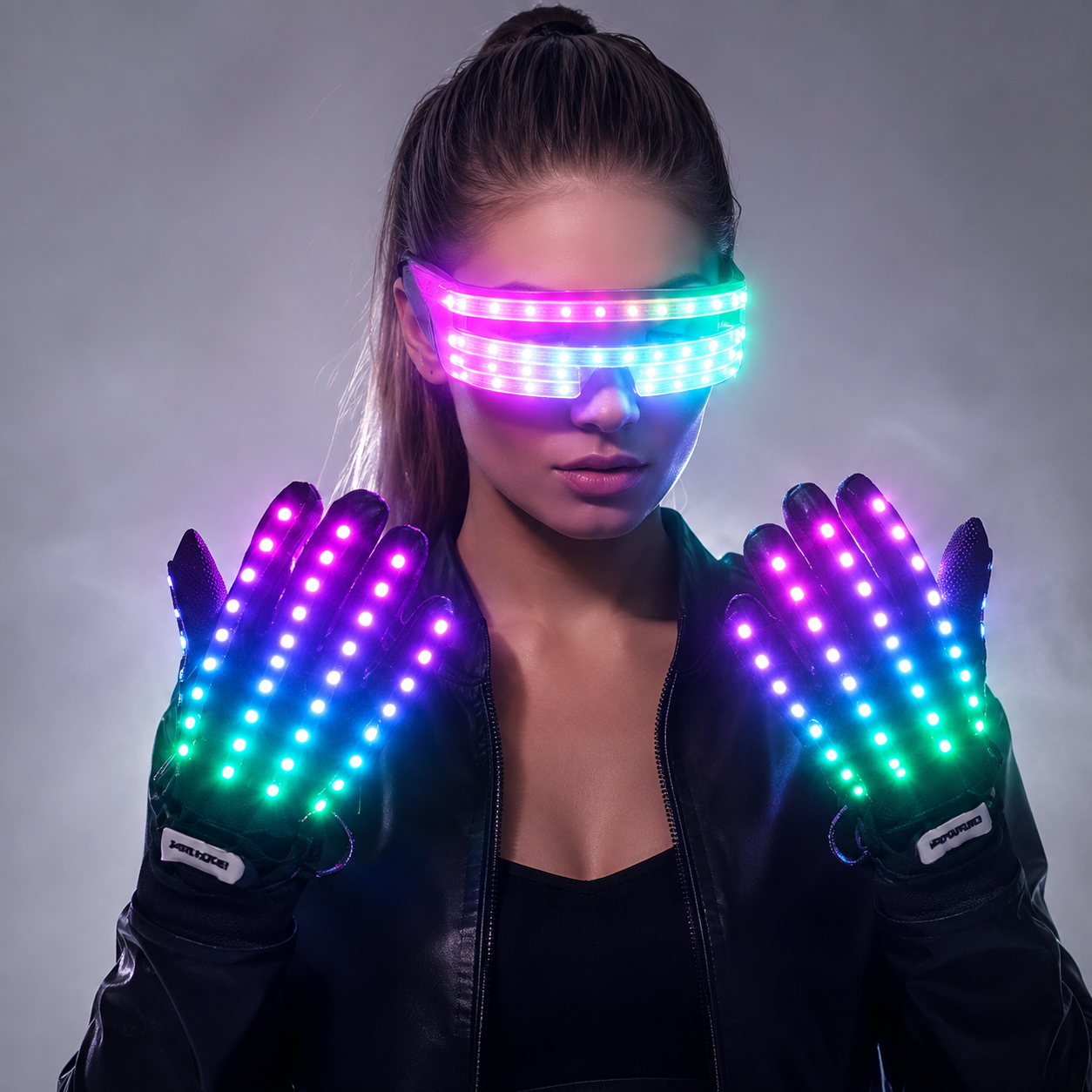 Guantes intermitentes que brillan en modo 360, luz LED Rave, iluminación para los dedos, manopla, suministros para fiestas, guantes brillantes, gafas, decoración de fiesta