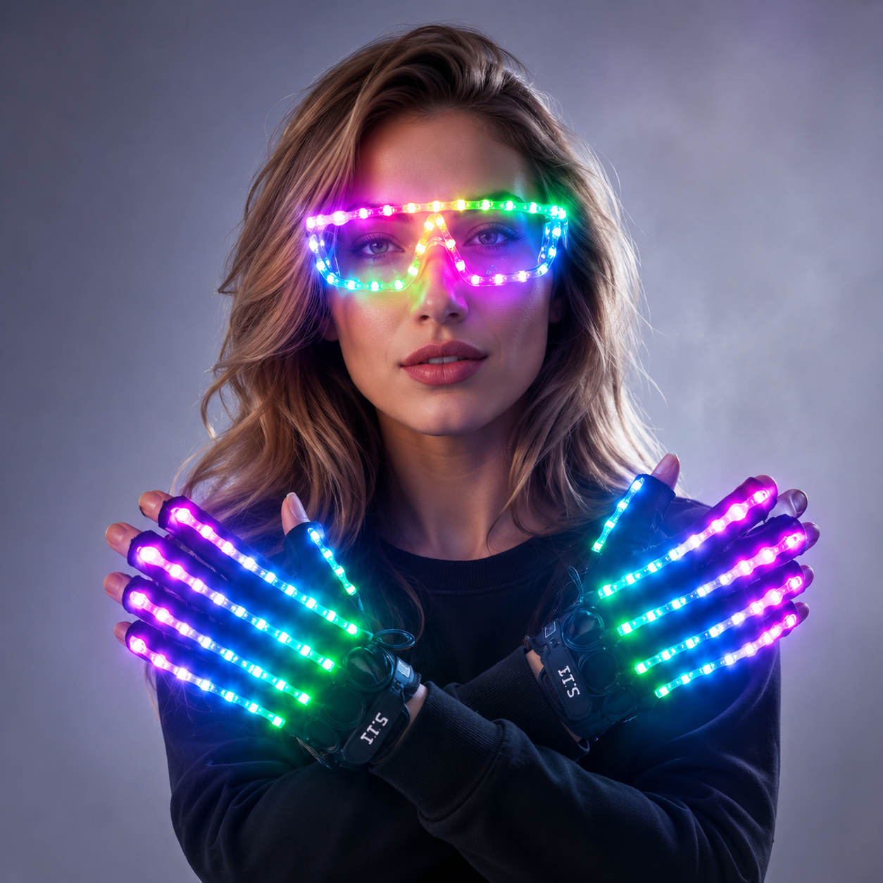 LED Gloves Glowing Glasses Light Up Glasses Rave Costume Decor DJ Dance Performances Luminous Props Halloween Decorati