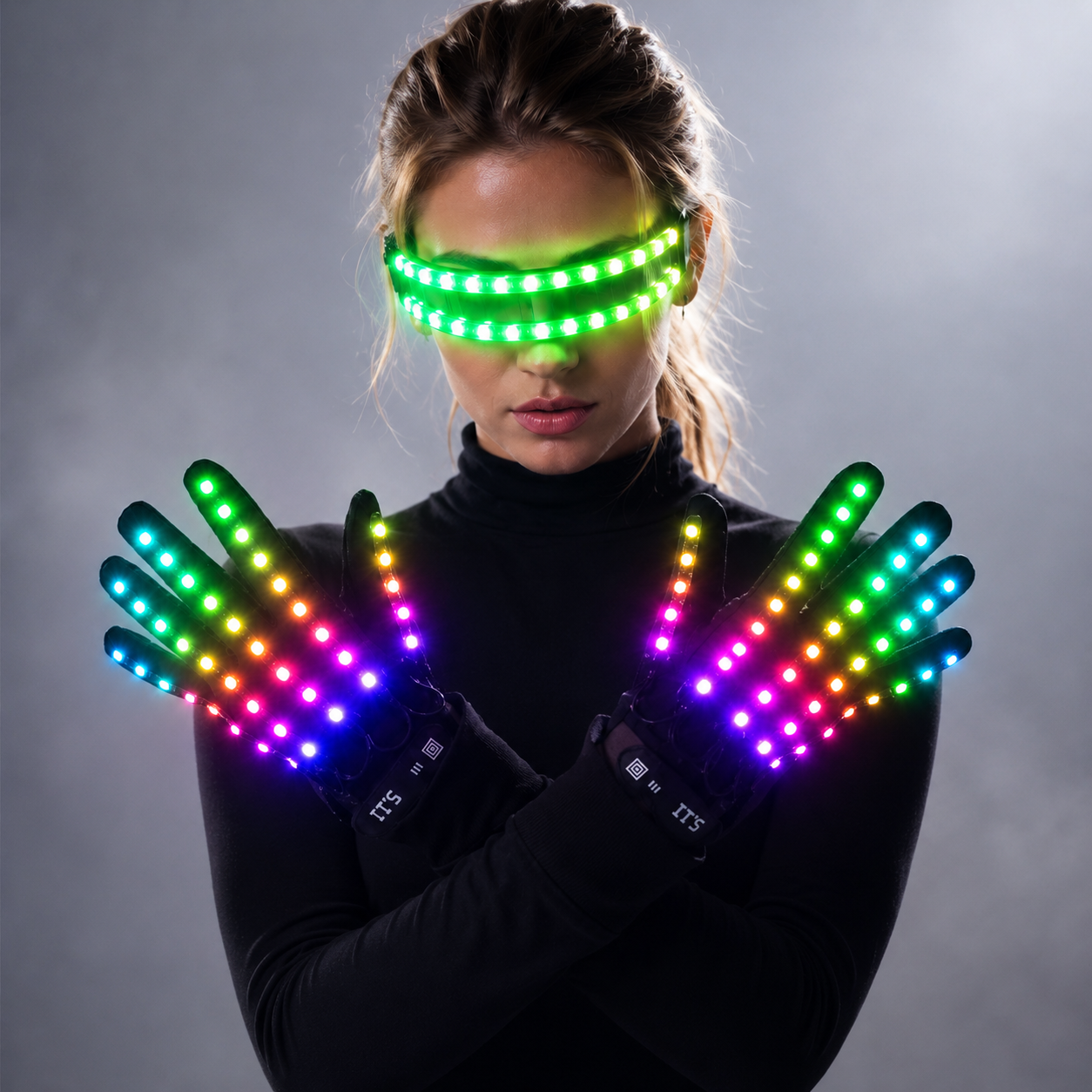 Guantes LED resplandecientes Rave, gafas parpadeantes con iluminación para los dedos, gafas iluminadas, disfraz Rave, decoración de fiesta, gafas de sol para DJ, decoración de Halloween