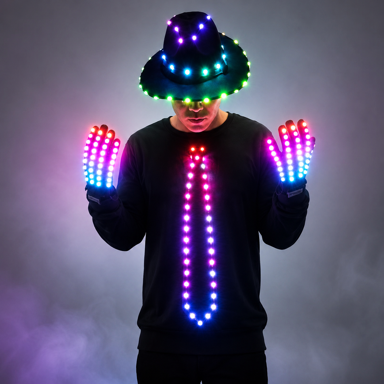 LED Blinking Sequin Jazz Hat & Bow Tie for Wedding Birthday Party Ramadan Decoration