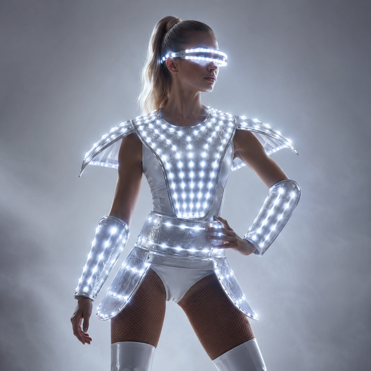 Women Future Tech LED Costume - Silver Laser Skirt for Stage & Cosplay