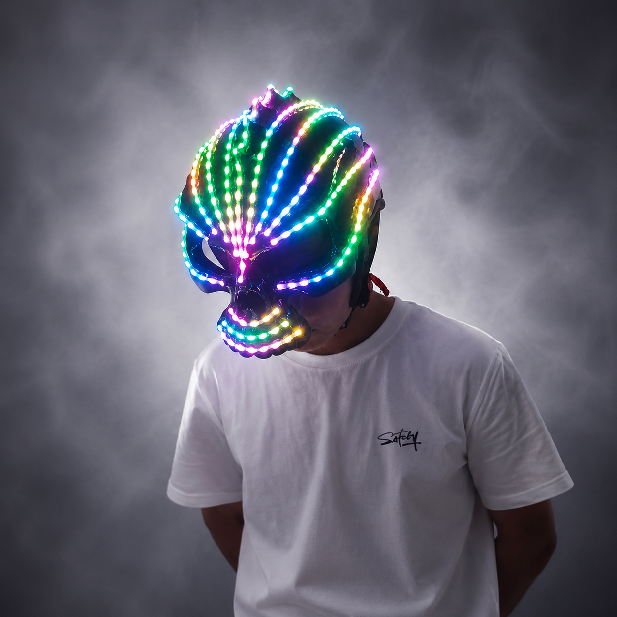 Unicorn LED Helmet Monochrome Full Color Lighting Racing Hat Mask Waterfall Effect Glowing Robot Suit Party Dress Accessories