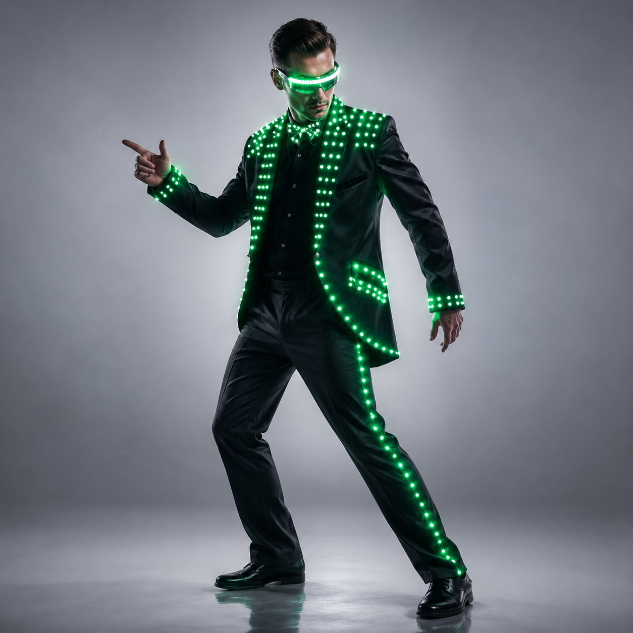LED Tuxedo Costume with LED Glasses for Stage Dance and Ballroom Party Performance