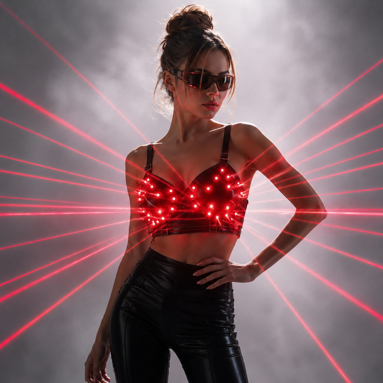 Fashion Red Laser Luminous Bra for Stage Performers and Nightclub Dancers
