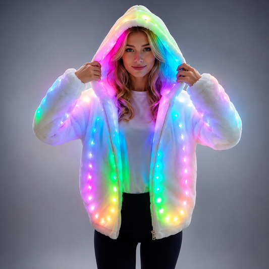 Mujeres Faux Fur Led Light Coat Disfraces de Navidad Cosplay Fluffy Fur 6xl Jacket Outwear Winter Warm Festival Party Overcoat