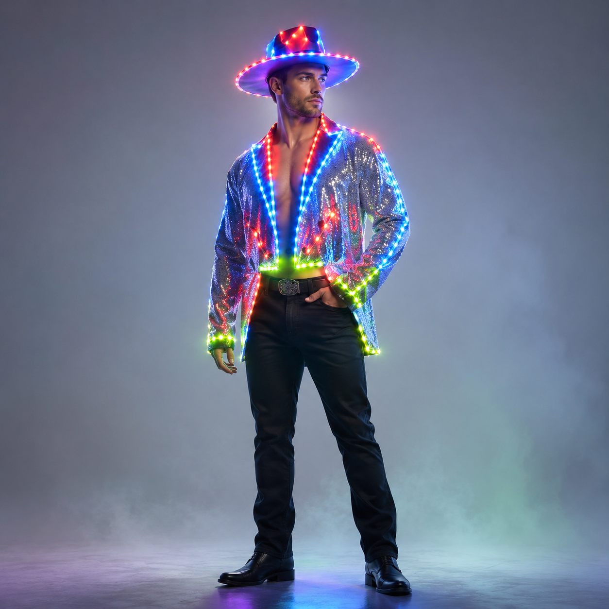 LED Swallowtail Tuxedo Luminous Glowing Outfit Men Stage Dance Show Clothing